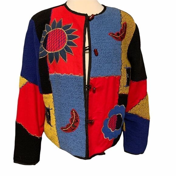 VTG Alex Kin Geometric Exclusive Embroidered ART Decoration Blazer/Cardigan PXL - Picture 4 of 7